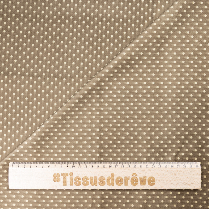 Velours ras coton & élasthanne - Pois tacheté beige fond marron