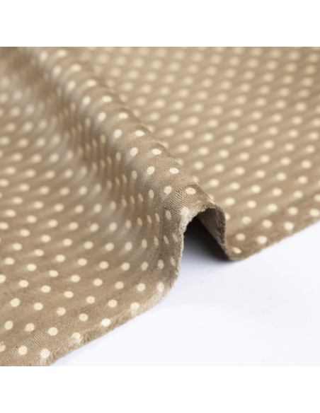 Velours ras coton & élasthanne - Pois tacheté beige fond marron