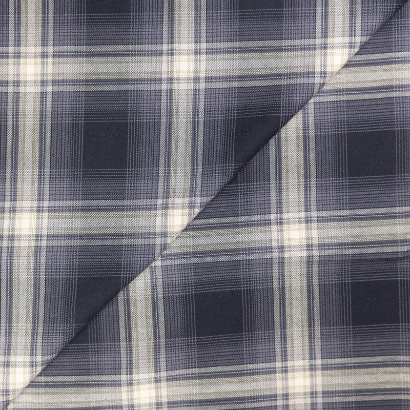 Tissu chemise clan 100% coton - Carreau marine ivoire