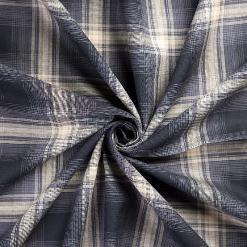 Tissu chemise clan 100% coton - Carreau marine ivoire