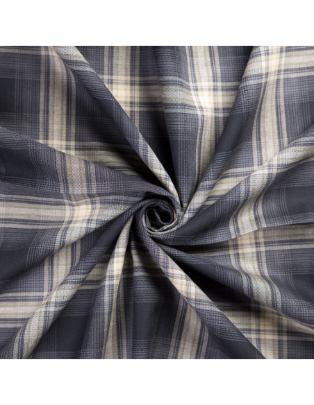 Tissu chemise clan 100% coton - Carreau marine ivoire