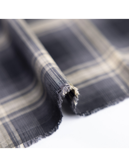 Tissu chemise clan 100% coton - Carreau marine ivoire