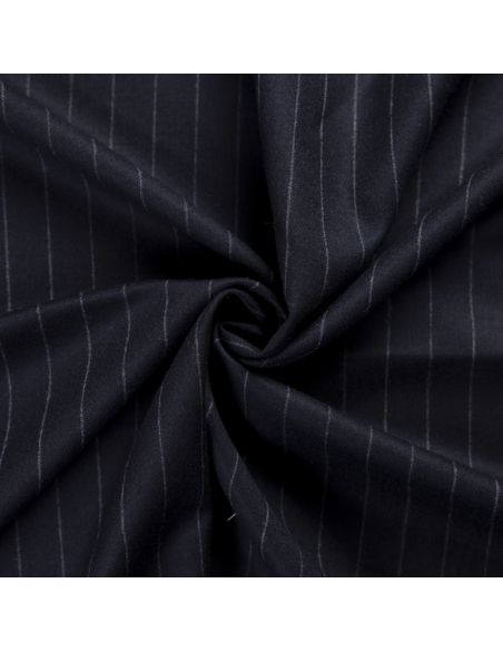 Tissu tailleur laine & élasthanne – Rayure craie bleu nuit