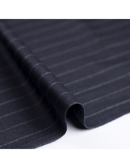 Tissu tailleur laine & élasthanne – Rayure craie bleu nuit