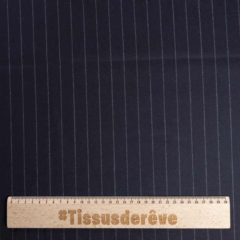 Tissu tailleur laine & élasthanne – Rayure craie bleu nuit