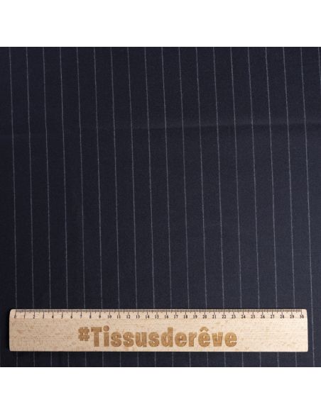 Tissu tailleur laine & élasthanne – Rayure craie bleu nuit