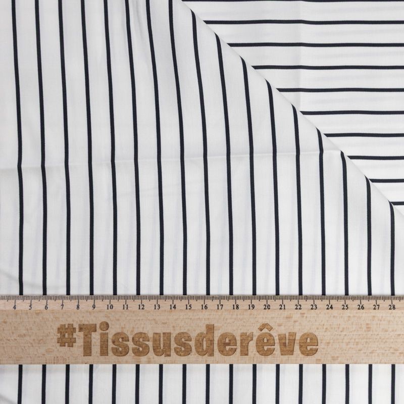 Twill 100% viscose – Rayé noir et écru