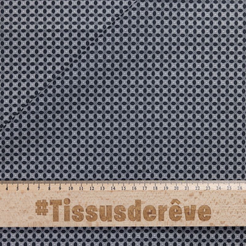 Popeline 100% coton - Motif géométrique noir