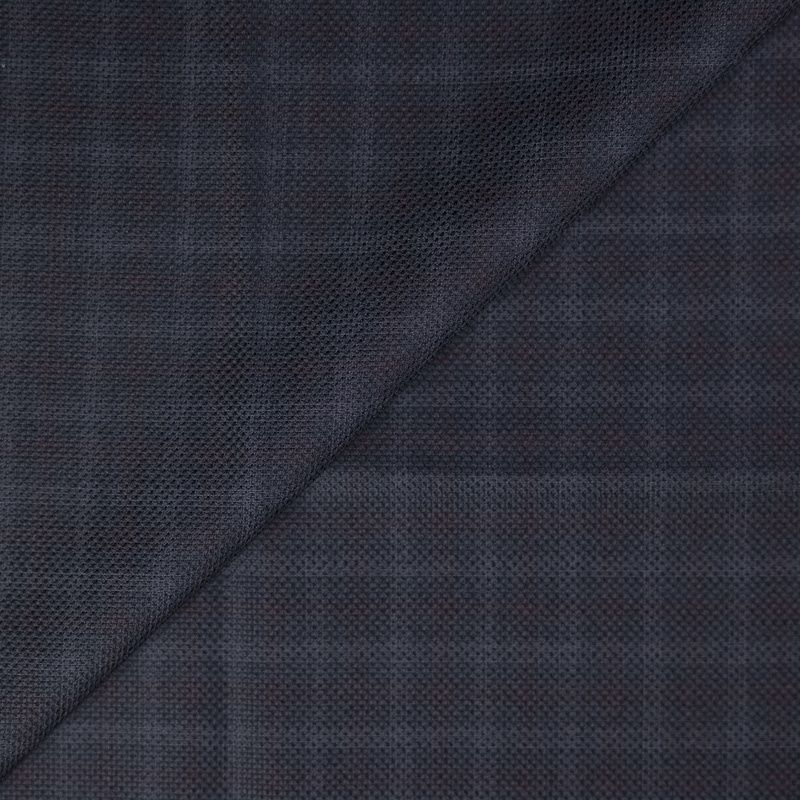 Tissu tailleur piqué 100% laine - Carreau bordeaux fond marine