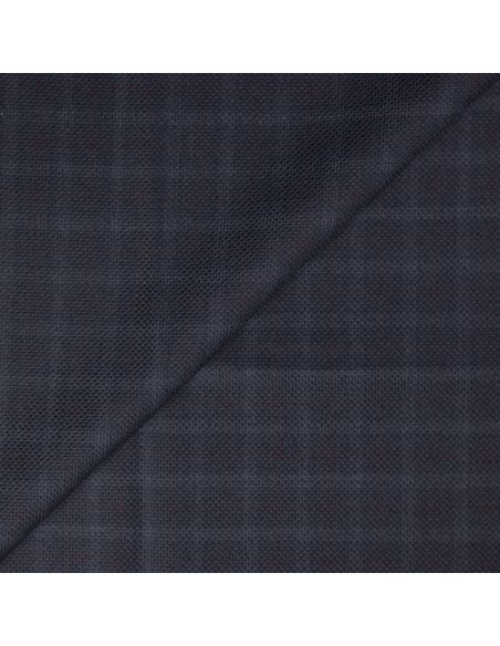 Tissu tailleur piqué 100% laine - Carreau bordeaux fond marine