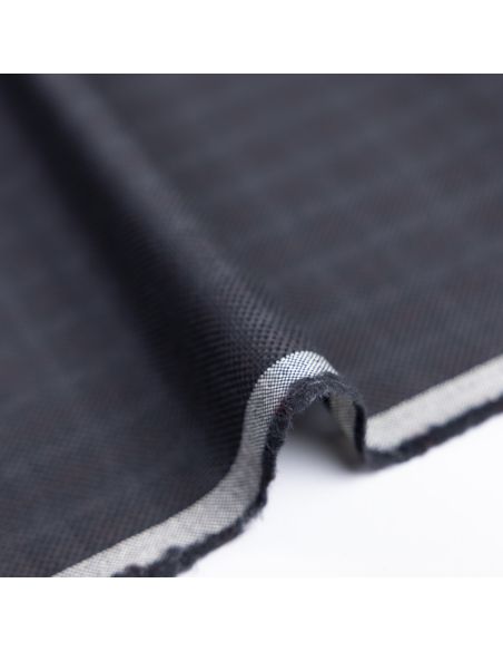 Tissu tailleur piqué 100% laine - Carreau bordeaux fond marine