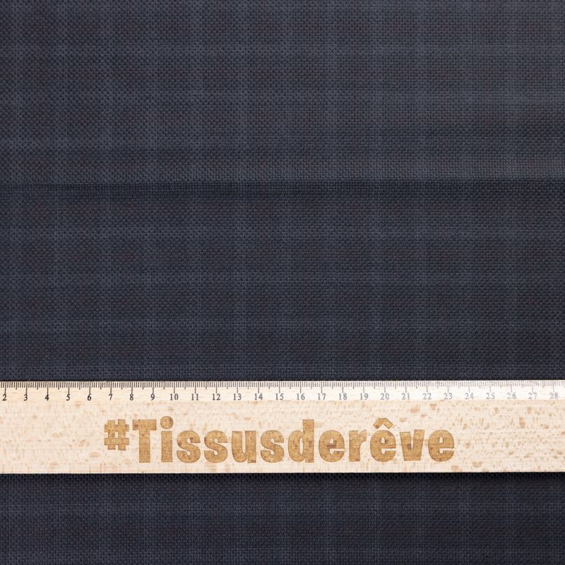 Tissu tailleur piqué 100% laine - Carreau bordeaux fond marine