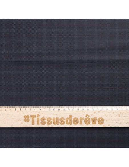 Tissu tailleur piqué 100% laine - Carreau bordeaux fond marine