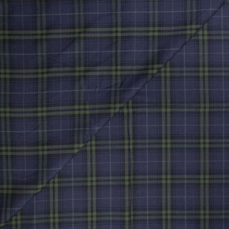 Tissu tailleur clan 100% coton - Carreau vert et marine