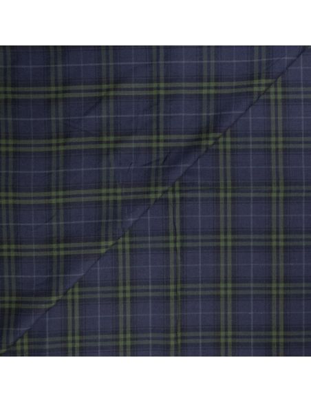 Tissu tailleur clan 100% coton - Carreau vert et marine