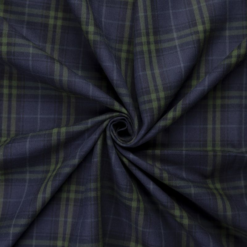 Tissu tailleur clan 100% coton - Carreau vert et marine