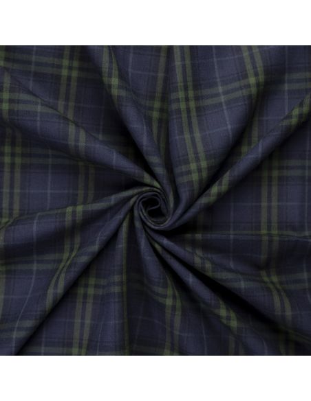 Tissu tailleur clan 100% coton - Carreau vert et marine