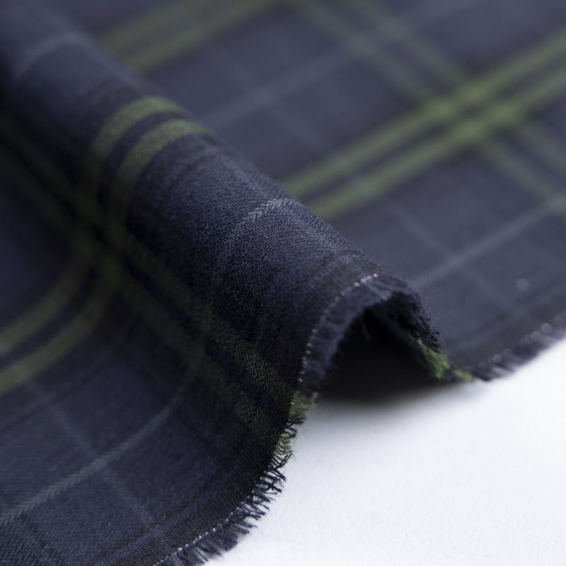 Tissu tailleur clan 100% coton - Carreau vert et marine