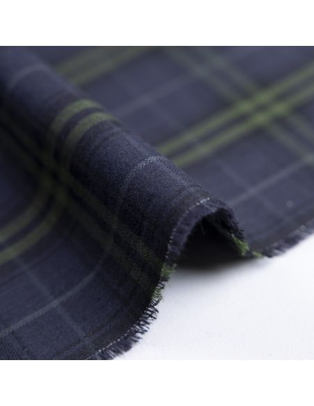 Tissu tailleur clan 100% coton - Carreau vert et marine