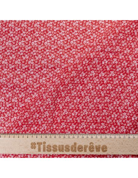 Mousseline crinkle 100% viscose – Fleurs blanches sur fond rouge
