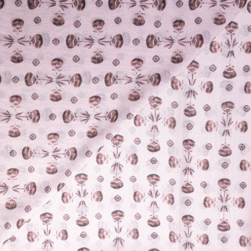 Voile soie & coton - Orchidées fond rose