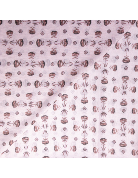 Voile soie & coton - Orchidées fond rose