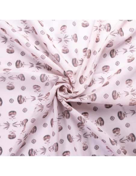 Voile soie & coton - Orchidées fond rose