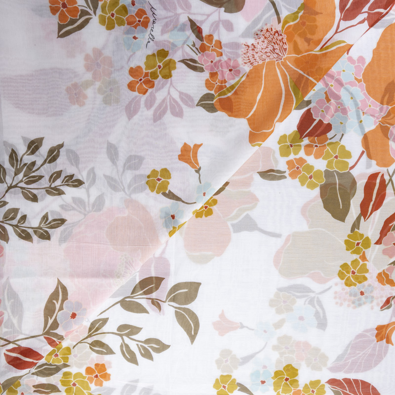 Voile soie & coton - Grandes fleurs aquarelle