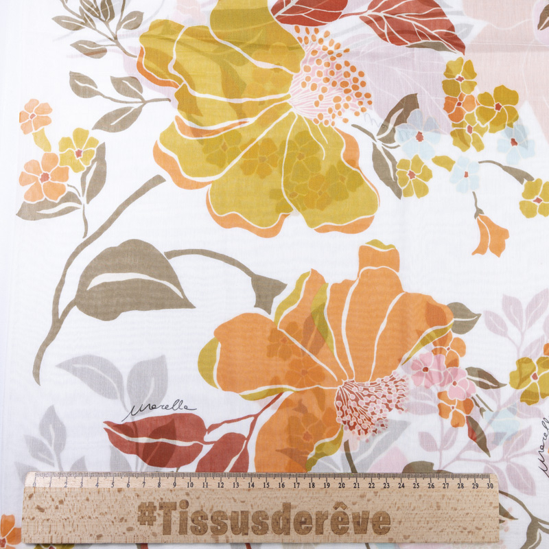Voile soie & coton - Grandes fleurs aquarelle