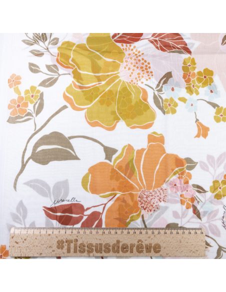 Voile soie & coton - Grandes fleurs aquarelle