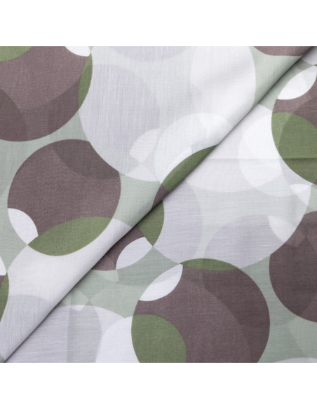 Voile soie & coton - Cercles verts et taupe