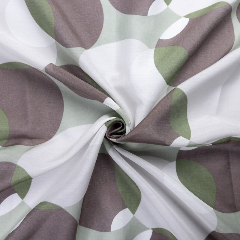 Voile soie & coton - Cercles verts et taupe