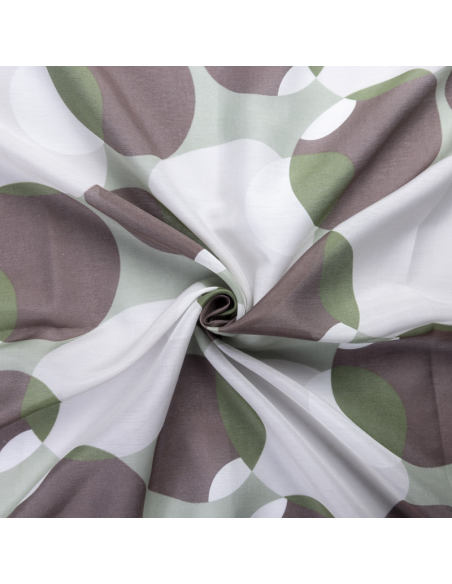 Voile soie & coton - Cercles verts et taupe