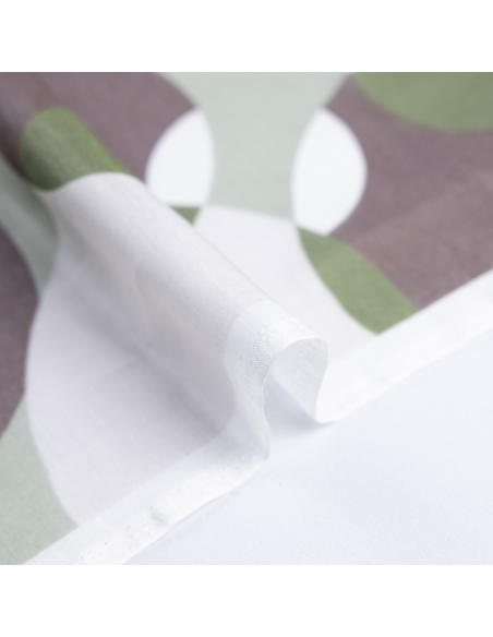 Voile soie & coton - Cercles verts et taupe