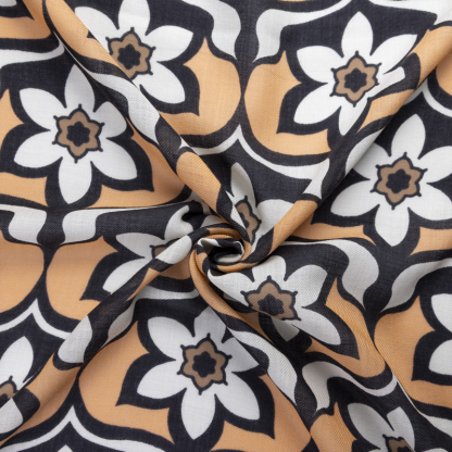Twill 100% laine - Fleurs graphiques orange & noir 2