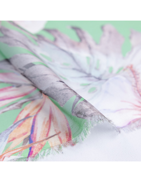 Mousseline - Fleurs tropicales fond vert