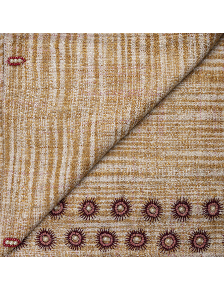 Écharpe 100% soie brodée et perlée – Rosaces perlées beige doré