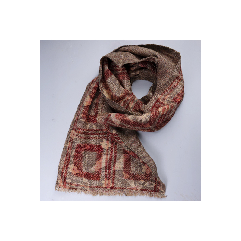Écharpe 100% soie – Carreaux floraux brun et brique