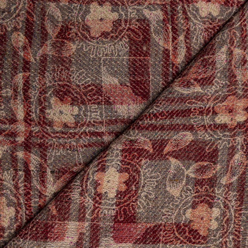 Écharpe 100% soie – Carreaux floraux brun et brique