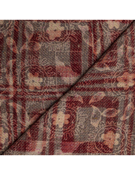 Écharpe 100% soie – Carreaux floraux brun et brique
