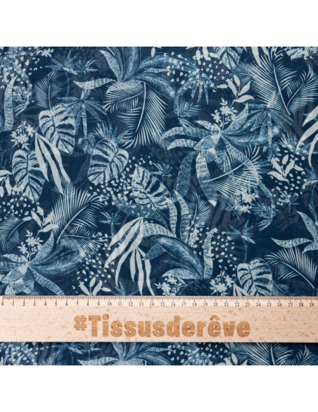 Mousseline – Nuit tropicale fond bleu