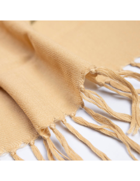 Étole 100% laine brodée – Fleurs prunes sur fond beige