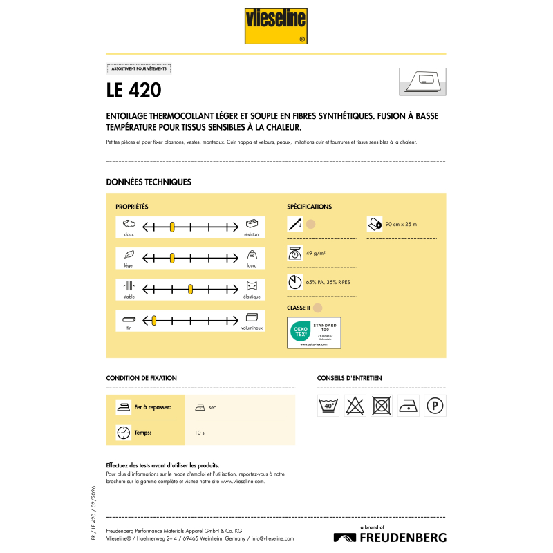 Entoilage thermocollant Vlieseline LE 420 - pour cuir