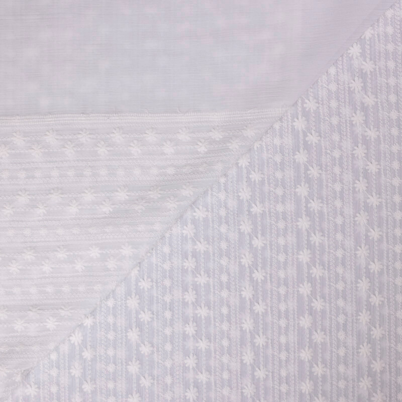 Mousseline crinckle brodée – Fleuri blanc optique