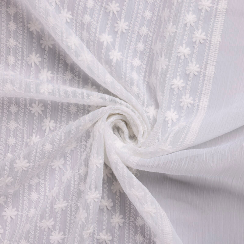Mousseline crinckle brodée – Fleuri blanc optique