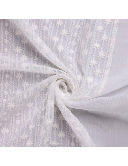 Mousseline crinckle brodée – Fleuri blanc optique