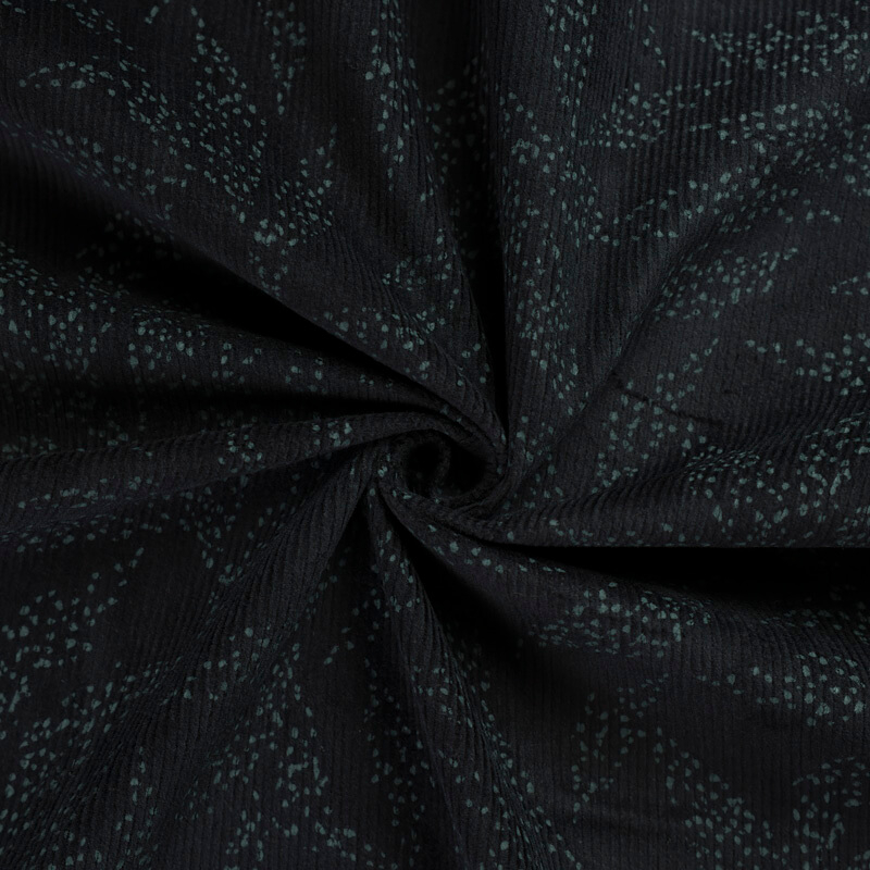 Velours côtelé 500 raies coton & élasthanne - Pois vert sur fond marine