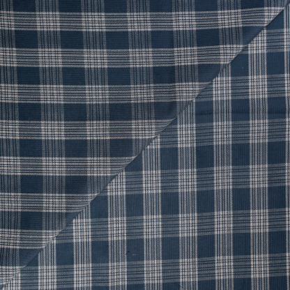 Velours côtelé babycord 100% coton – Carreaux marine écru