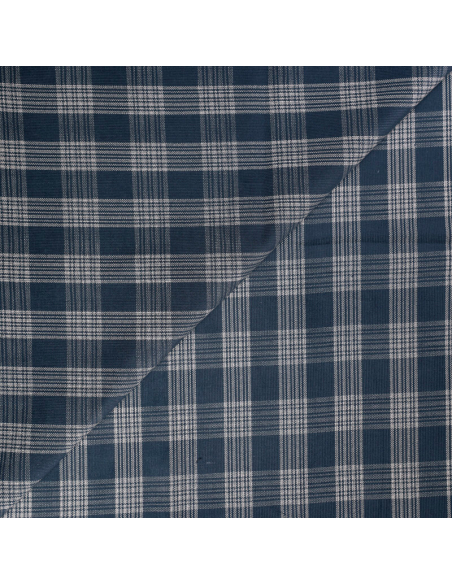 Velours côtelé babycord 100% coton – Carreaux marine écru