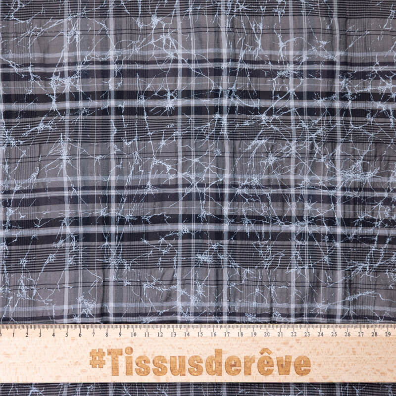 Toile de coton - Carreaux marron marbré